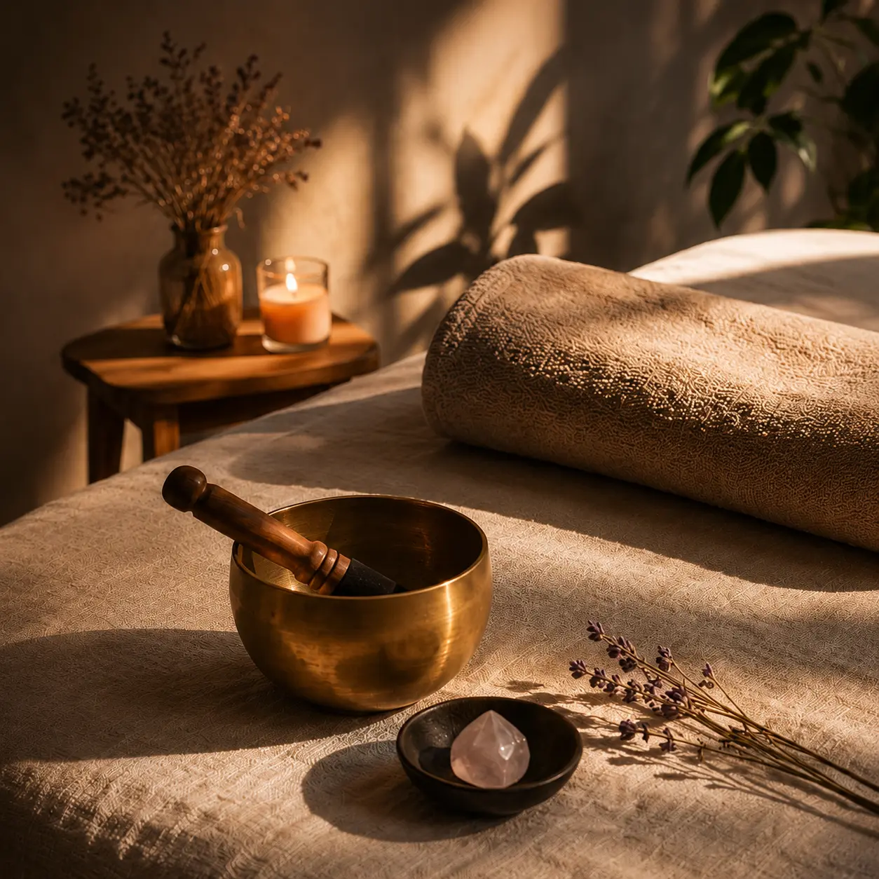 A calm Reiki session space with soft lighting
